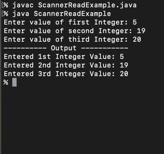Java Scanner Program to read three inputs